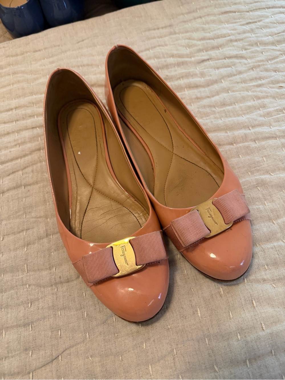 Salvatore Ferragamo soft Pink Patent Vara Bow Ballet Flats